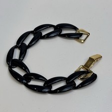 Vintage NAPIER Black Enamel Oval Link BRACELET SIGNED Gold Tone Pat.