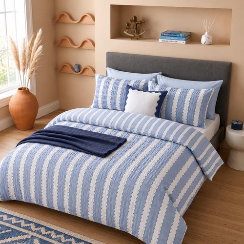 Blue seersucker duvet cover - duvet,