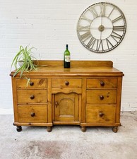 Very Attractive Pine Victorian Sideboard With Drawers & Cupboard.