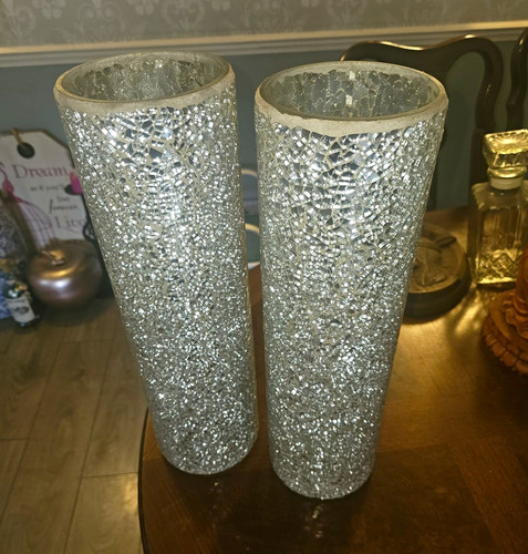 Pair tall silver mirrored - pair,
