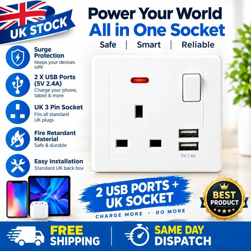 Single gang wall socket - gang, 13a