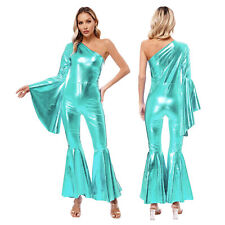 UK Women Bodysuit Holiday Leotard Party Rompers Stage Catsuit Metallic Jumpsuit