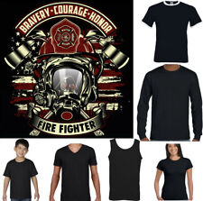 FIREFIGHTER T-SHIRT Mens Fireman Brigade Engine Top Bravery Honour Courage