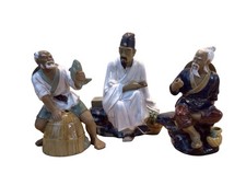 3x Vintage Chinese Mudmen Figurines Collection Large Hand Painted