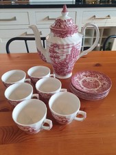 OLDE COUNTRY CASTLES MERRIE OLDE ENGLAND COFFEE POT & CUPS BY IRONSTONE ENGLISH
