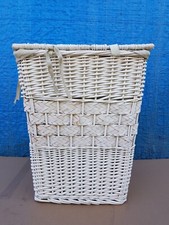 Vintage White Wicker Hamper Laundry Basket with Lid & Removable Liner