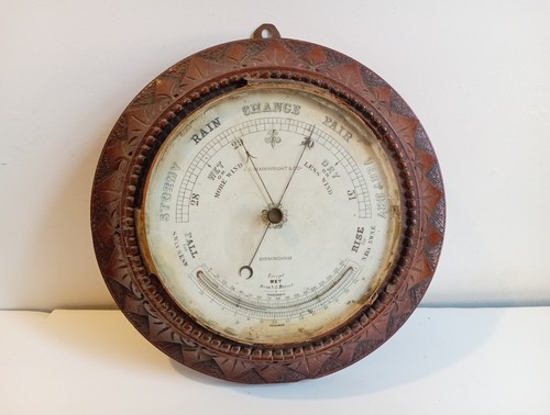 Aneroid carved oak barometer - carved,