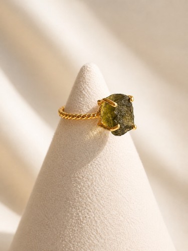 Natural moldavite ring 14k - natural,