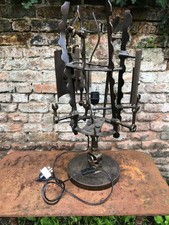 FABULOUS! VINTAGE HAND FORGED BRUTALIST WROUGHT IRON SIDE TABLE LAMP