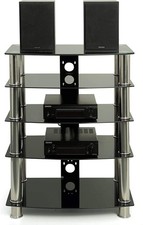 Centurion Supports Galago 5-Shelf Premium Black Glass with Silver Legs AV Stand