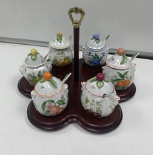1991 Lenox Brooks & Bentley Fruits Theme Jam Jar Set With Wooden Tray