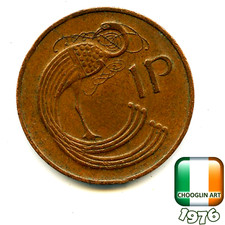 An IRISH 1976 PENNY 1p coin