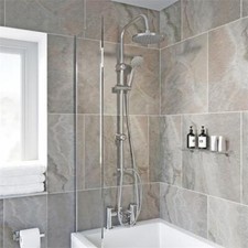Bath Shower Mixer Tap with Dual Outlet Shower Heads Silver, Chrome
