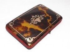 RARE ANTIQUE VICTORIAN SOLID GOLD INLAY NATURAL SHELL COIN PURSE, SILK, c1890