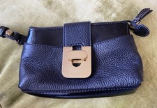 Jaegar Black Clutch Bag Wrist Strap Leather Gold Hardware