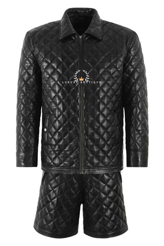 Men quilted leather jacket - leather,