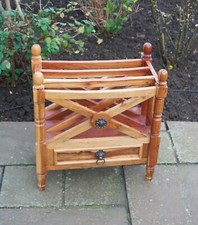 Vintage Hand Made CANTERBURY MAGAZINE RACK Solid Light Wood Made in India HEAVY!