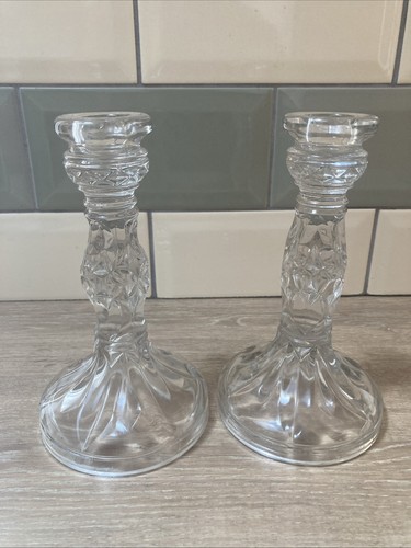 Pair glass candlesticks good - glass,
