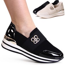 Women's Wedge Heel Low Shoes Platform Glitter Slippers Trainers Wedge Slip On