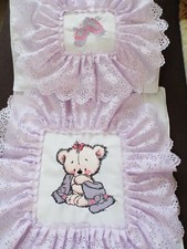  DOLLS SILVER CROSS  PRAM OR  BED - EMBROIDERY, PADDED BEDDING SET