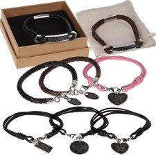 Personalised Engraved Bracelet Custom Leather Women Men Name Date ID Gift Box