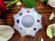 Chakra Crystal White Lotus Flower - 8x Crystal Candle Holder, Chakra Lotus
