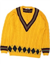 IZOD Mens Loose Fit V-Neck Jumper Sweater Small Yellow Argyle/Diamond DD63