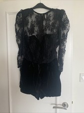 LADIES BLACK VELVET AND LACE PLAYSUIT SIZE 10 TOPSHOP.  HALLOWEEN . NWOT