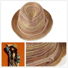 Women Boho Lady Panama Colorful Striped Foldable Straw Hat Beach Summer Sun