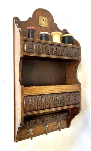 Antique carved oak wall sewing - oak,