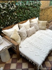 Outdoor Garden Wooden Acacia Convertible 3 Seater Sofa Day Bed with Cushions