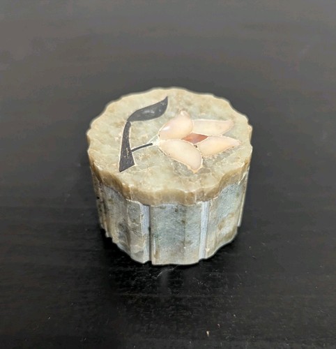 Soapstone trinket box inlaid - trinket,