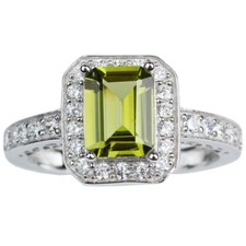 Women Natural Green Peridot Ring 6x8mm Emerald Cut Gemstone Classic Design