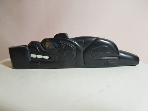 Haida argillite bear pipe - argillite, by