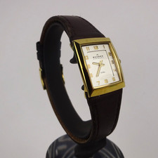 Skagen Steel Watch Ladies Slim Quartz Gold Plated Brown Leather Strap 523XSGLDW