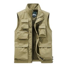 Cargo Jacket Vest Gilet Fishing Zip Tops Men Waistcoat Multi Pockets Sleeveless