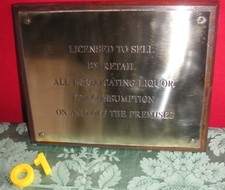 Vintage Brass  LICENSED TO SELL INTOXICATING LIQUOR Pub Sign Bar Plaque