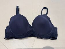 M&S Bra Underwired Padded Cotton Blend Longline Bra Size 32B Navy Blue