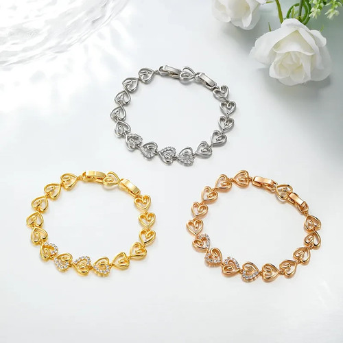 Zircon heart clasp bracelet - zircon,
