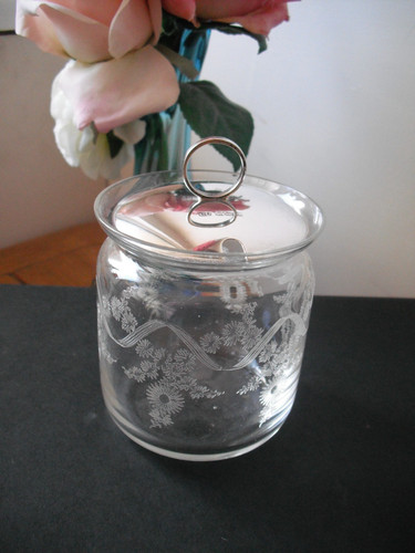 Pretty etched glass jam - etched,