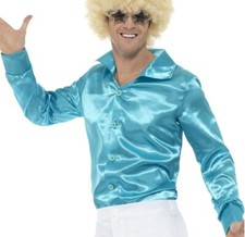 Mens 1970s 70's Disco Shiny Shirt Fancy Dress Blue 1960s 60s Top by Smiffys