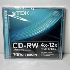 TDK CD-RW 80  4x 12x - 80MIN / 700MB - Rewritable Blank CDRW Disc - NEW & SEALED