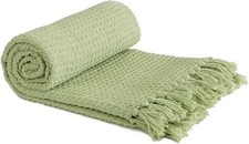 Honeycomb Waffle Textured Plain Sofa Throw Blanket Cotton 127x152cm Pistachio