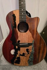 RARE Luna Deer Accoustic/elec Mop & Exotic Wood Inlaid Guitar Luxury Hard Case
