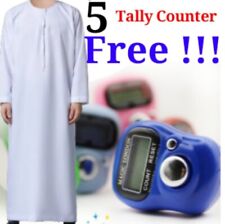 Men’sWhite Muslim Jubbah Men's Robe Kamees Thobe with Tassel With 5 Counter Free