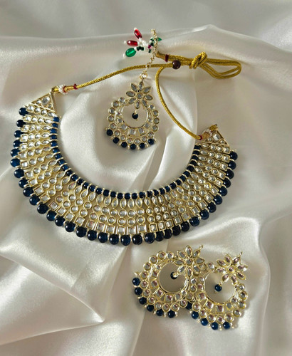 Gold tone kundan style - , blue