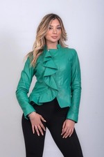 Women green leather jacket - women's,