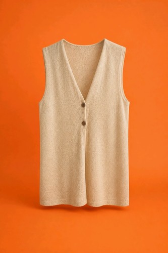 Long beige knitted waistcoat - long,