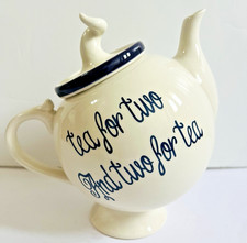 Whimsical Leaning Teapot– Howard Elliot Style White Glazed Pottery "Tea for Two"