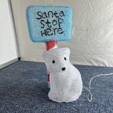 Polar Bear Santa Stop Here Sign LED Ornament 36cm Acrylic Christmas